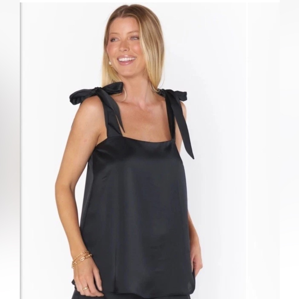 Show Me Your Mumu Bridal Makeup Tank Black Luxe Satin Size Large